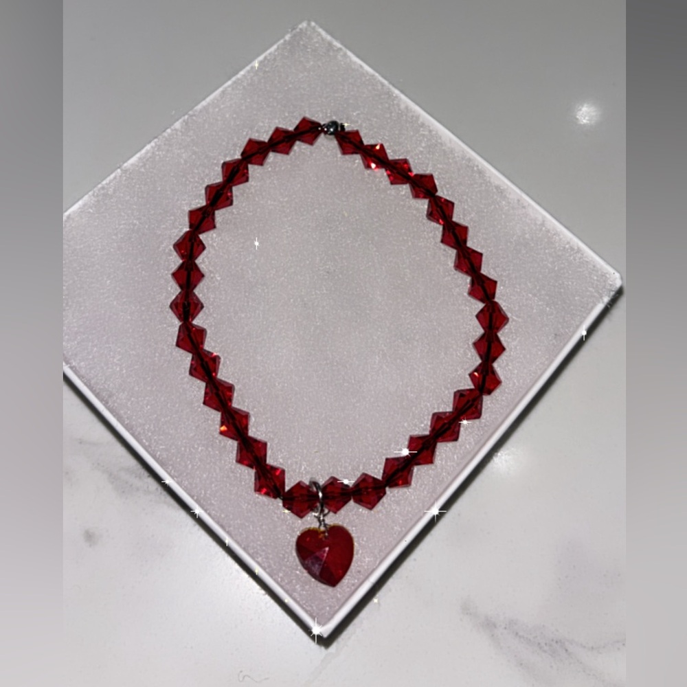 Custom Preciosa Red Czech Bracelet with Heart Charm